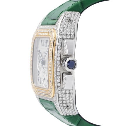 Cartier Santos 100 Chronograph 2740 Steel Gold Aftermarket Diamond Automatic