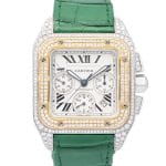 Cartier Santos 100 Chronograph 2740 Steel Gold Aftermarket Diamond Automatic