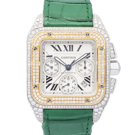 Cartier Santos 100 Chronograph 2740 Steel Gold Aftermarket Diamond Automatic