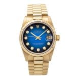 Rolex Datejust 31mm 68278 Yellow Gold President Aftermarket Diamond Blue Dial