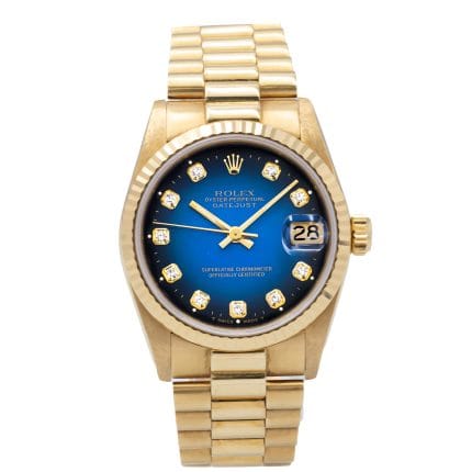 Rolex Datejust 31mm 68278 Yellow Gold President Aftermarket Diamond Blue Dial