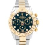 Rolex Daytona 40mm 116523 Steel Yellow Gold Diamond Black Dial
